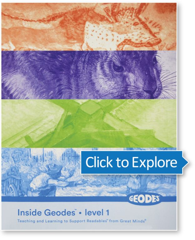 Geodes® Level 1 book cover with "Click to Explore" button and animal imagery