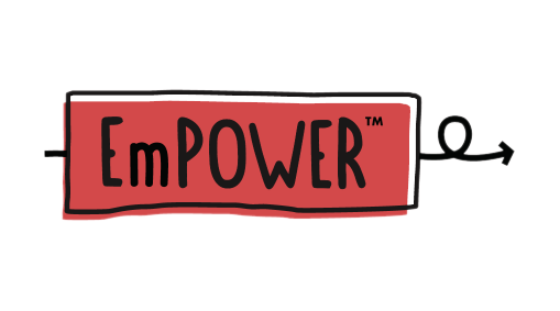 EmPOWER logo with a red rectangle and an arrow indicating progress.