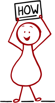 Stick figure holding a sign that says "HOW