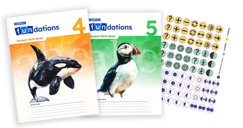 Wilson Fundations student skills books and phonics cards bundle