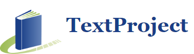 TextProject logo: blue book with green pages and curved green path