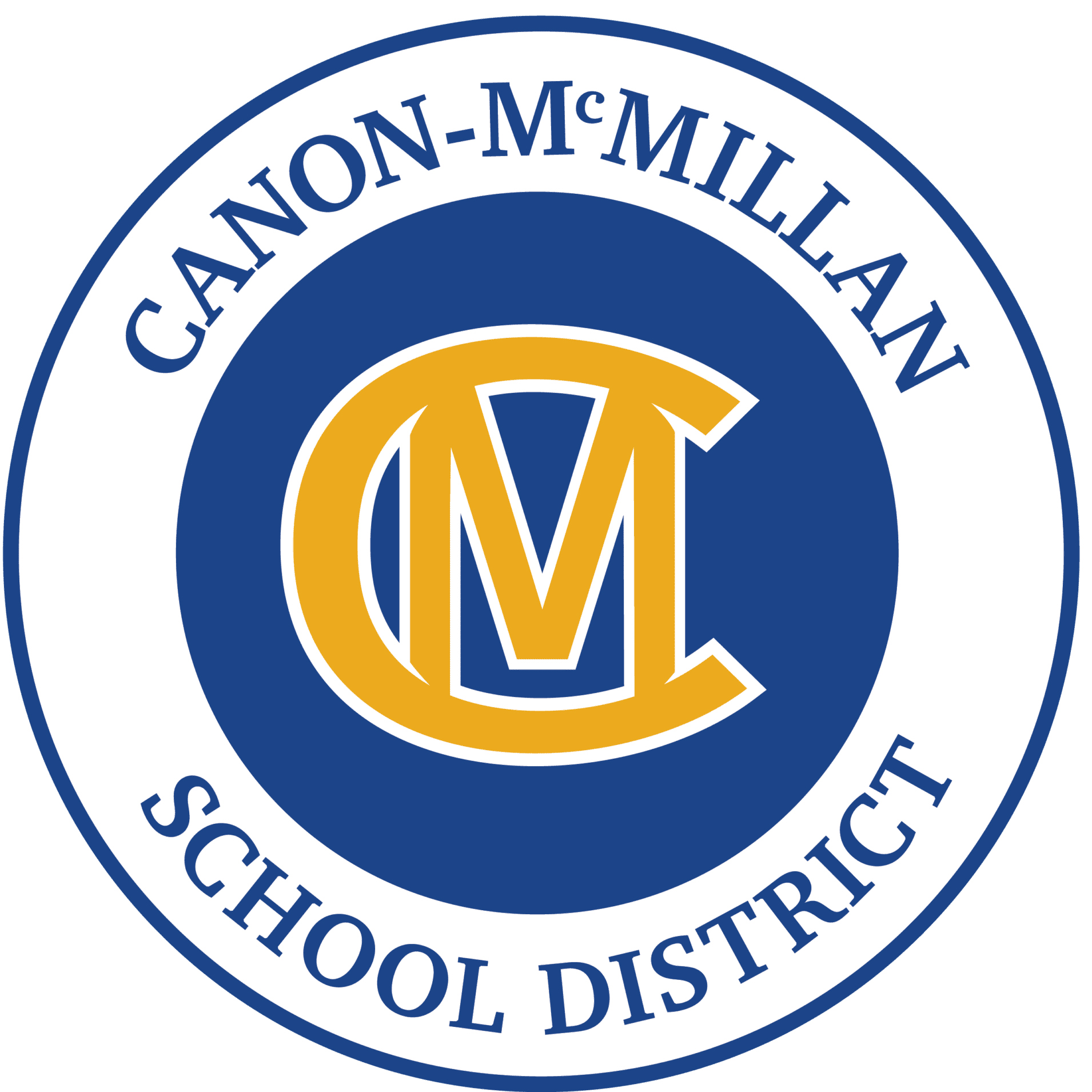 Canon-McMillan School District logo with "CM" initials in yellow on blue circle.