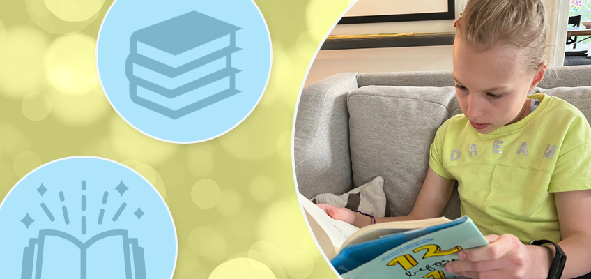Young girl reading a book, symbolizing a journey from reluctant student to voracious reader.
