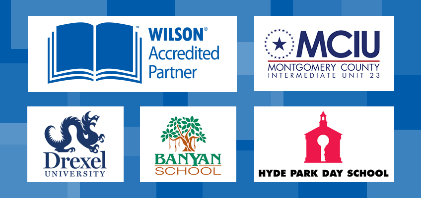 Logos of Wilson Accredited Partner, MCIU, Drexel University, Banyan School, and Hyde Park Day School